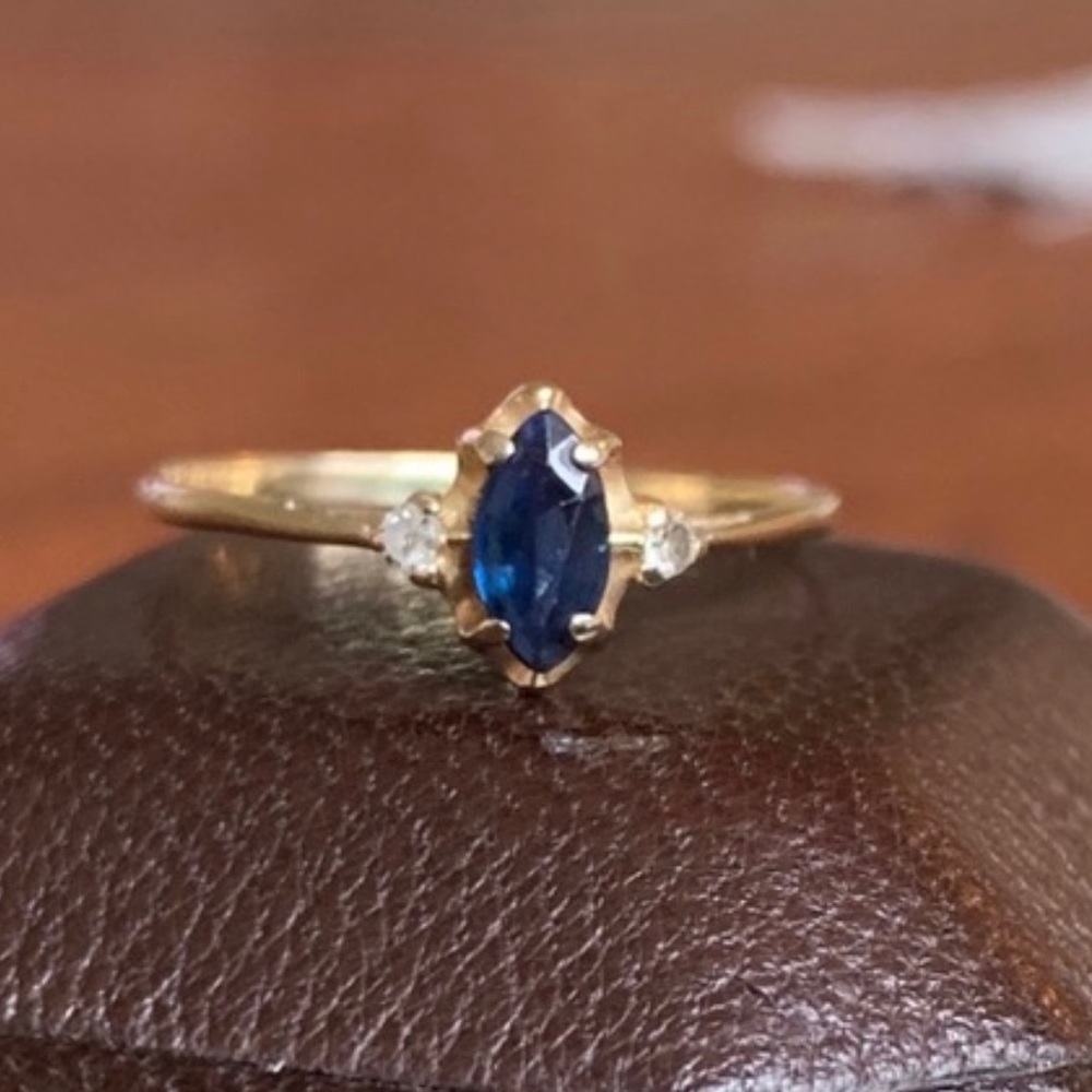 Antique 14kt Sapphire and Diamond Navette Ring